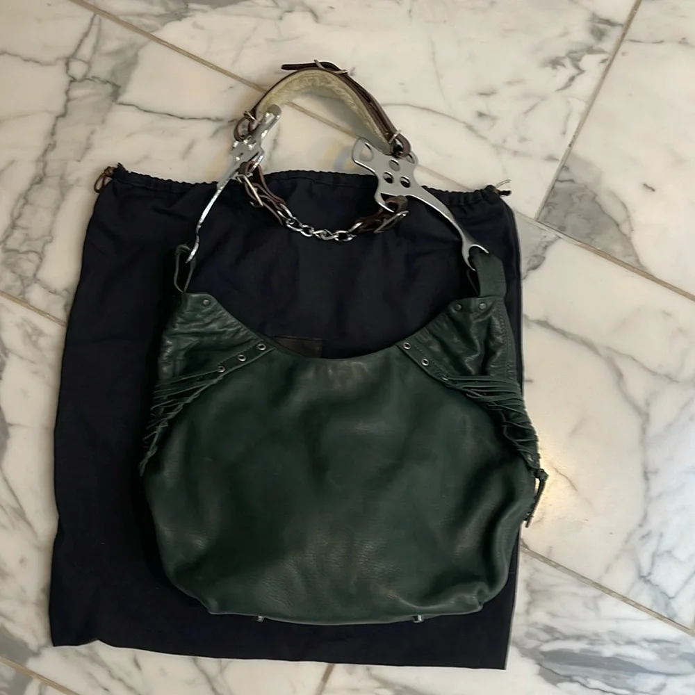 Horse and Nail handbag green silver and brown leather hobo style - Picture 1 of 15